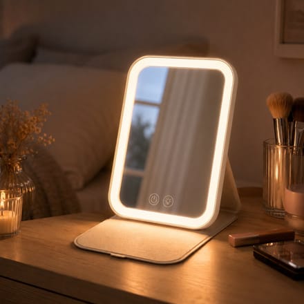 MyGear Make-up spiegel met verlichting - USB-C oplaadbaar - 3 lichtstanden - Dimbaar - Reisspiegel met beschermhoes - Wit