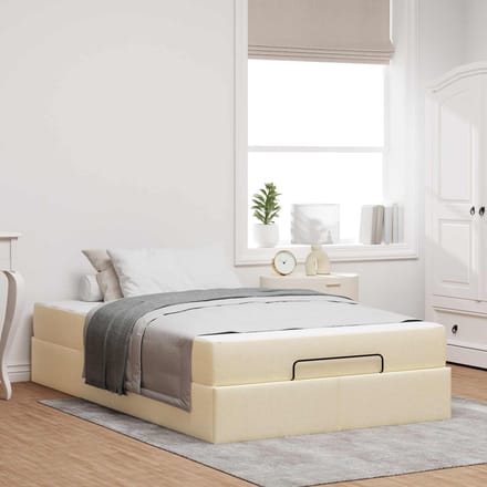 vidaXL - Bedframe - met - matras - 2 - st - Crème - Stof