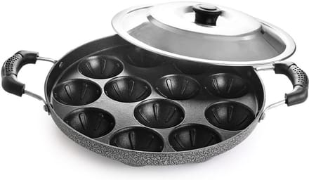 Non-Stick Appam Pan Maker voor Paniyaram, Takoyaki en Aebleskiver - 23cm Zwart