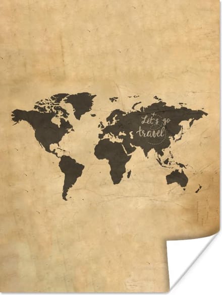 Wereldkaarten - Wereldkaart - Vintage - Quote - 60x80 cm