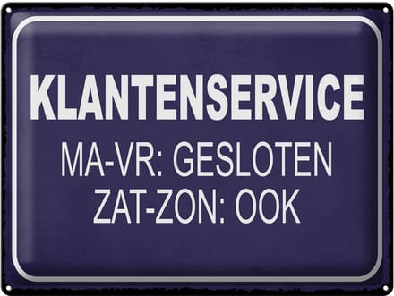 Metalen Bord 40x30cm Klantenservice MA-VR Gesloten