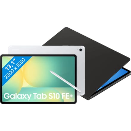 Samsung Galaxy Tab S10 FE Plus 13,1 inch 128GB Wifi Zilver + BlueBuilt Book Case Zwart