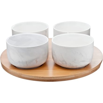 Cosy & Trendy Marble Grey Bamboeplank Met Schalen - Set-5