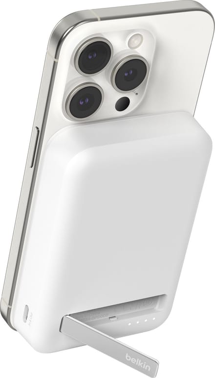 Draadloze Externe Batterij Belkin BoostCharge Pro met Kickstand, 10000mAh, 15W, FQI, 1 x QI - 1 x USB-C, Wit BPD008btWH