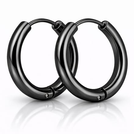 Smalle edelstaal oorringen Zwart-12mm