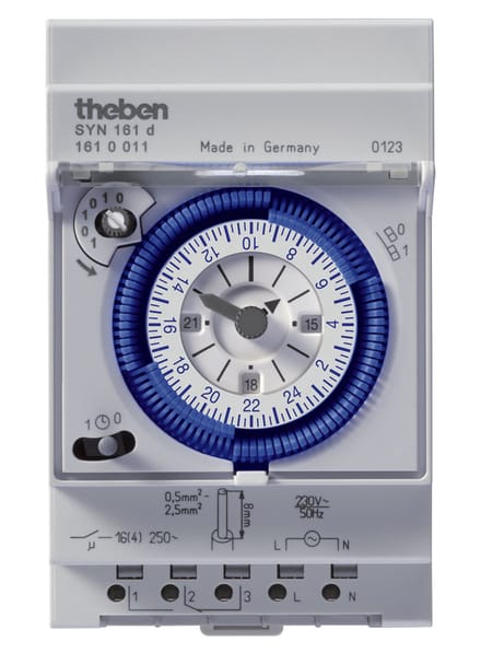Theben 1610011 SYN 161d Analoge schakelklok met synchroonmotor en dagprogramma, schakelklok