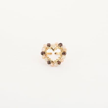 Michelle Bijou, ring, goud, kralen, beige, hart, stainless steel