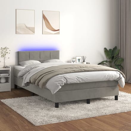 vidaXL - Boxspring - met - matras - en - LED - fluweel - lichtgrijs - 120x200 - cm
