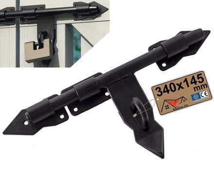 Zware Zwarte Poortschuif 340mm met Hangslotbeugel