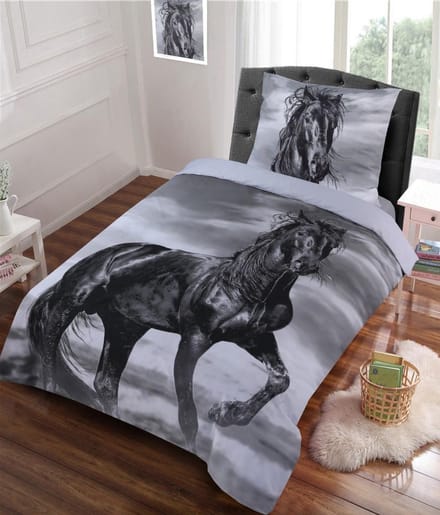 Dekbedovertrek Paarden Grijs - eenpersoons - 140x200/220 cm