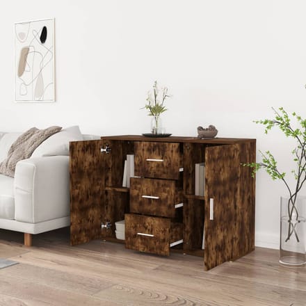 vidaXL - Dressoir - 91x29,5x65 - cm - bewerkt - hout - gerookt - eikenkleurig