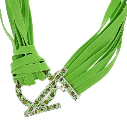 Behave - Groene Imitatieleer Ketting met Steentjes - 42 cm