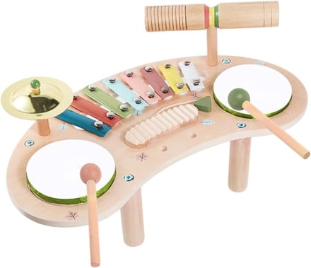 Kinder Drumstel - Percussie Speelgoed - Muzikale Ontwikkeling - 7-in-1 Houten Instrument - 39 x 21 cm - Multicolor