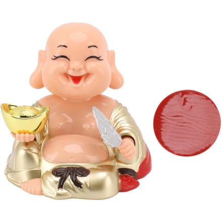 Home Solar Powered Laughing Buddha Ornament Automatic Nodding Smiling Buddha Decoration for Car blanc