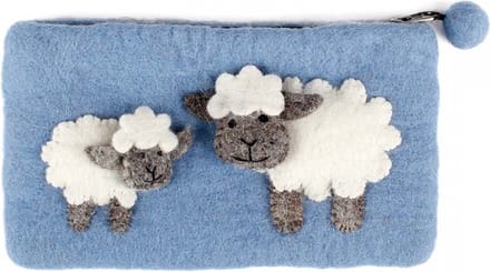 Portemonnee Schaapjes Blauw Vilt - 20x11cm