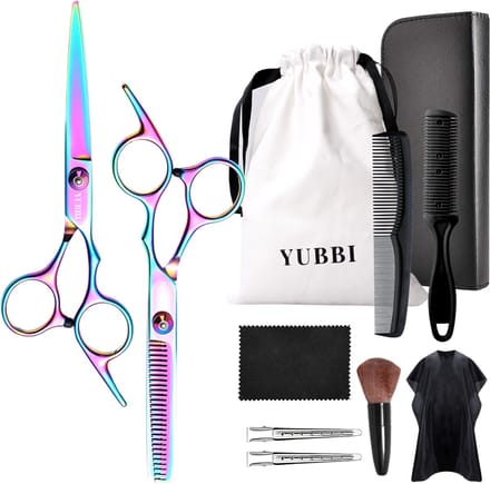 YUBBI Professionele Kappersschaar Set - 11 delig - Knipschaar - Coupeschaar - Uitdunschaar - Snijkam - Rainbow