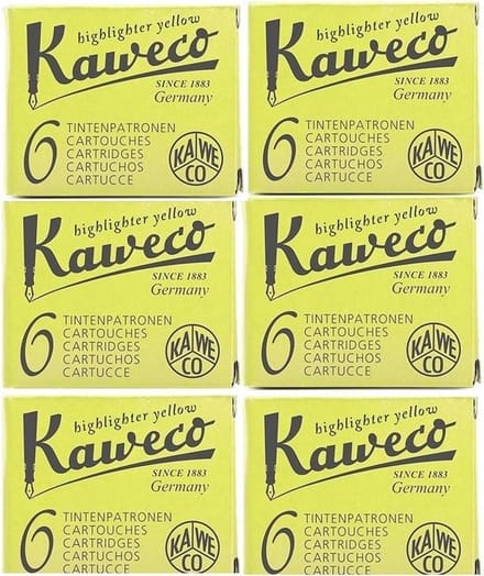Kaweco Vulpen vullingen Geel, Highlighter Yellow, 6 doosjes
