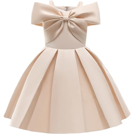 Nieuwe kinderprinsesjurk Effen kleur Off-shoulder kinderjurk 100cm champagne