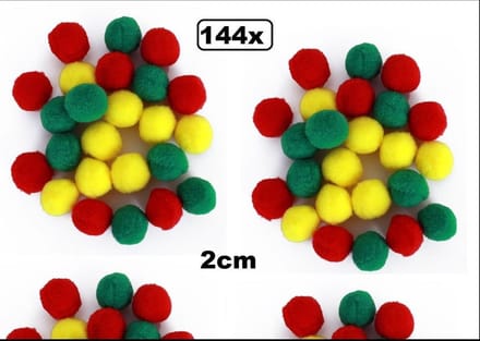 144x Pom pom rood/geel/groen 2 cm
