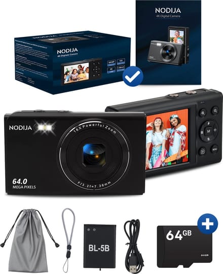 NODIJA Digitale Camera – 4K 64MP – Compact Fotocamera – Fototoestel