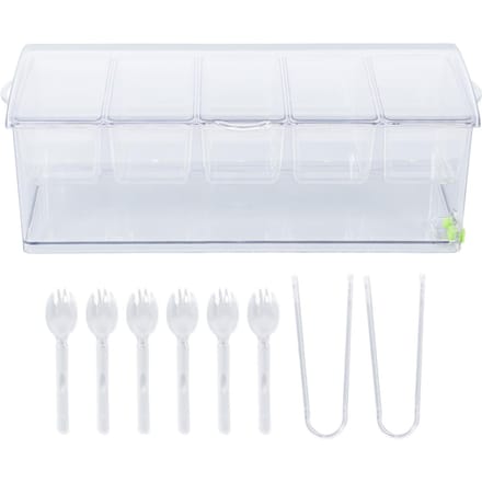 IJsgekoelde Condimentserver Plastic Opbergbak Koude Voedselcontainer Transparante Sauscaddy Serveerschaal white