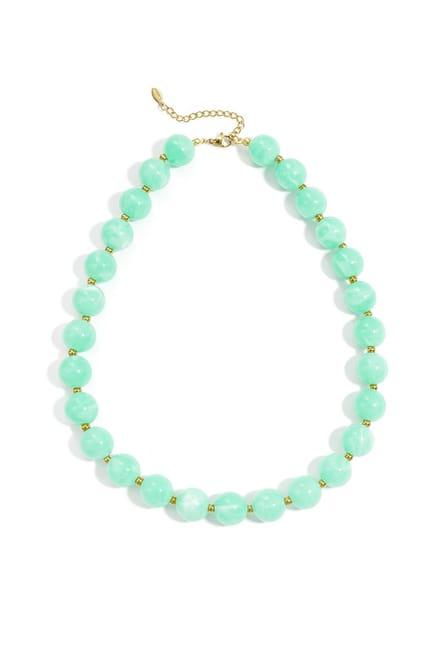 Kralenketting met goude kraaltjes 13.5mm Lichtgroen