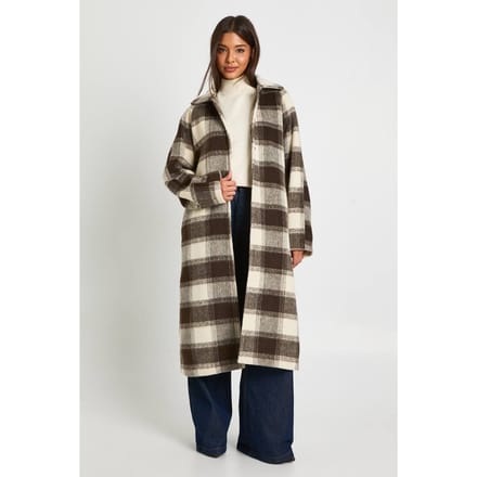 boohoo Dames Oversized geruite wollen look coat | Brown | Maat: 8