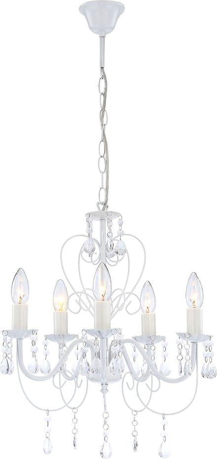 Kroonluchter Globo Pinja LED - Metaal/Wit met heldere acrylkristallen - 5 lichts