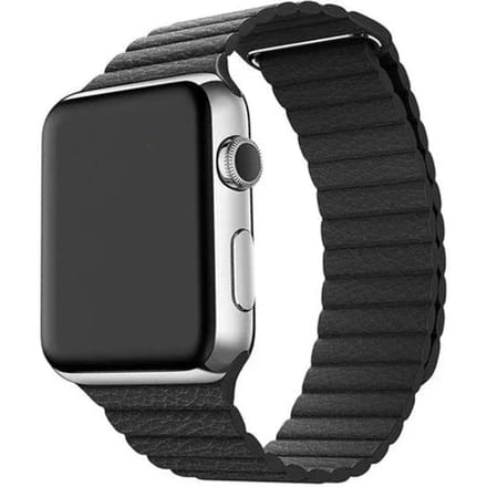 2+1 | Apple Watch Bandje - Leer - Ribbel - Zwart