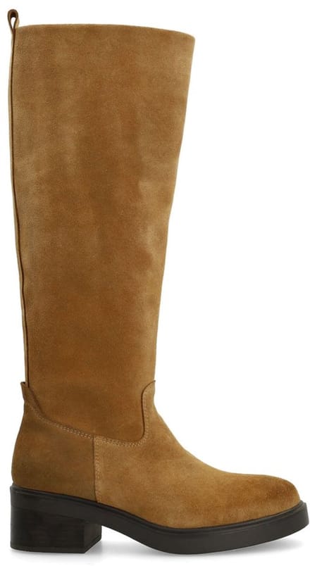 Manfield - Dames - Donkere beige suède hoge laarzen - Maat 41