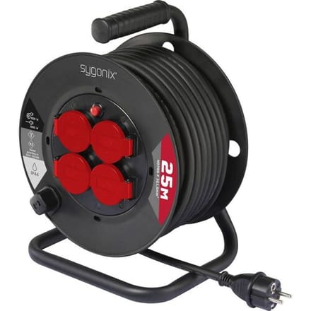 Sygonix SY-10236129 Kabelhaspel 25 m Zwart Randaarde stekker