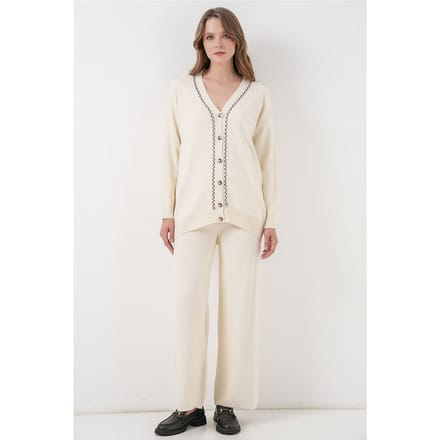 V-hals cardigan en wijde broek set
