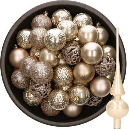 Decoris Kerstballen - 37 ST - 6cm - kunststof - met glazen piek - champagne