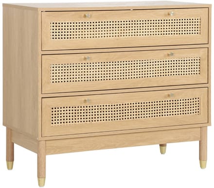 sweeek - Ladekast houteffect en rotan 3 lades 90cm - judith