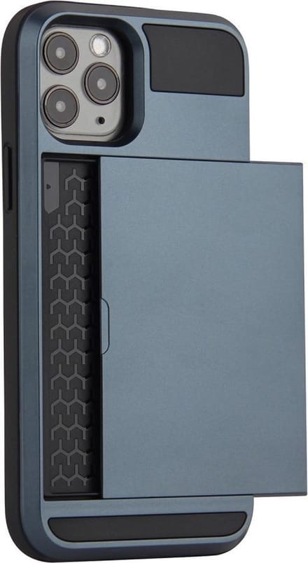 iPhone 12 / iPhone 12 Pro hybrid case hoesje met ruimte voor 2 pasjes - Donker blauw
