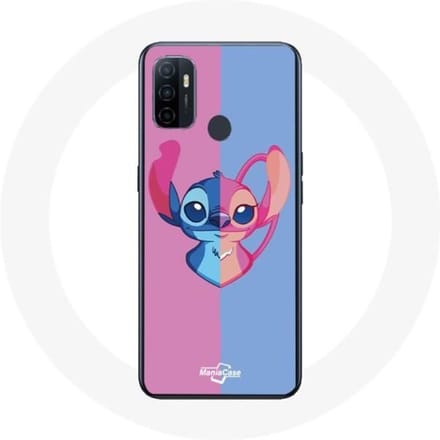 Oppo A53 hoesje Stitch en engel blauw roze