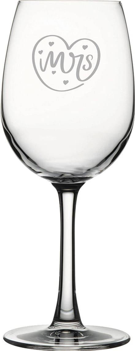 Gegraveerde witte wijnglas 36cl Mrs. In hartje