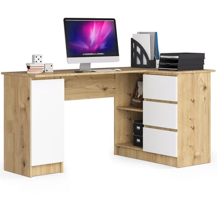 Hoekbureau Rechts B20 / Computerbureau / Computer Tafel / Bureautafel Rechts / Artisan Eik - Wit / 155 x 77 x 85 cm