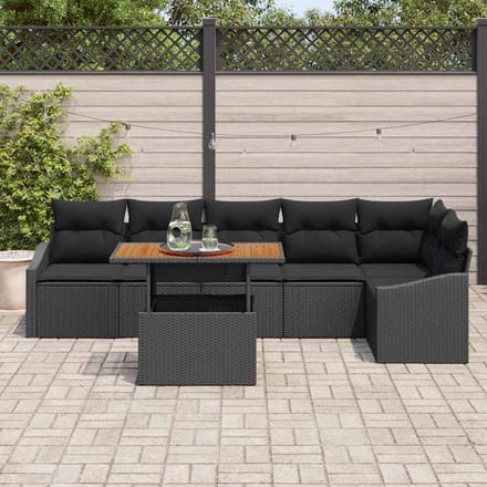 vidaXL Tuin Eettafel Set met kussen 7 pcs Zwart en Bruin