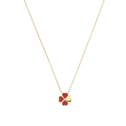 New Bling - 9NBG-0956 - 14K geelgouden ketting – 4 hartjes – rode epoxy