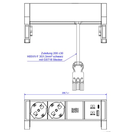 BACHMANN DESK2 2xP40 1xUSB A/C 22W, 0,2m GST18 INOX Italië