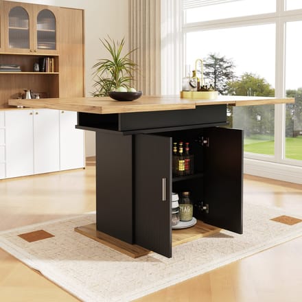 MODFU Uitschuifbare Teleskoptisch 110-140x70x76 cm MDF Zwart – Opbergtafel met Golfdeur