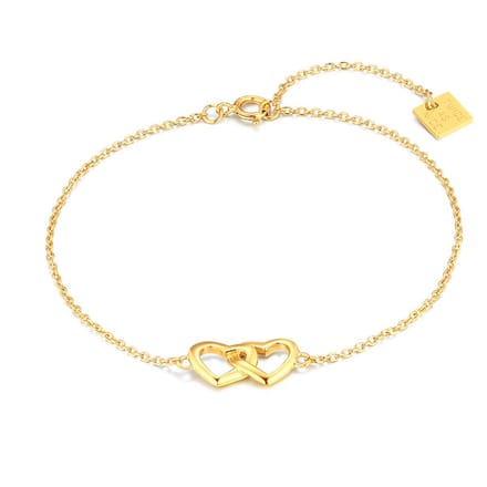 Twice As Nice Armband in 18kt verguld zilver, dubbel open hart 16cm+3cm