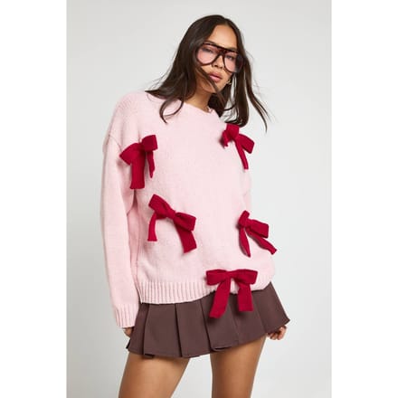 boohoo Dames Oversized chunky gebreide trui met strik | Pink | Maat: Medium