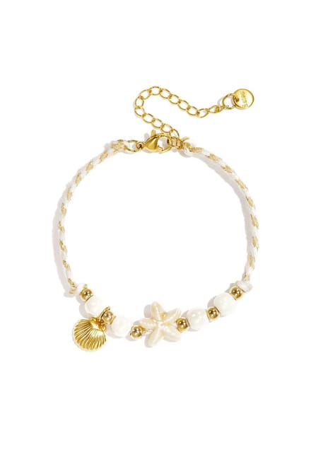 Armband met kralen van touwmotief, zeester en schelp Beige