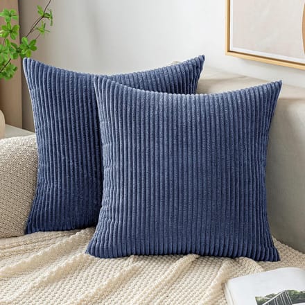 Set van 2 Corduroy Sierkussenslopen Gestreept 45x45 cm Donkerblauw
