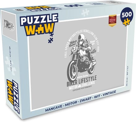 Puzzel Mancave - Motor - Zwart - Wit - Vintage - Legpuzzel - Puzzel 500 stukjes