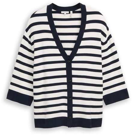 Tom Tailor - Plus Size - Losvallend vest met streepjesmotief - Maat 54 - white sky blue knit stripe