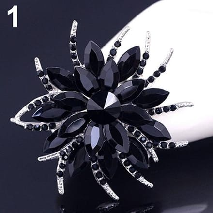 Bruiloft Bruids Grote Bloem Glanzende Strass Dame Sjaal Broche Pin Sieraden Decor zwart