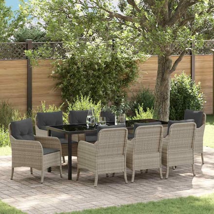 vidaXL - Tuin - Eettafel - Set - 9 - st - Lichtgrijs - poly - rattan